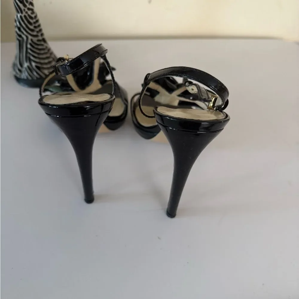 Poletto Black Stiletto Heels with Floral Detail 6 Used Once (like new) see pics